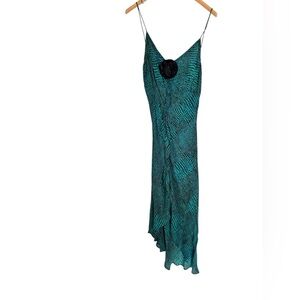 Elegant Teal Dress with Black Accent Crafted from sheer chiffon material Y2K.